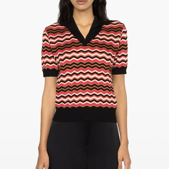 Missoni zig zag chevron polo top in black red - Picture 8 of 8